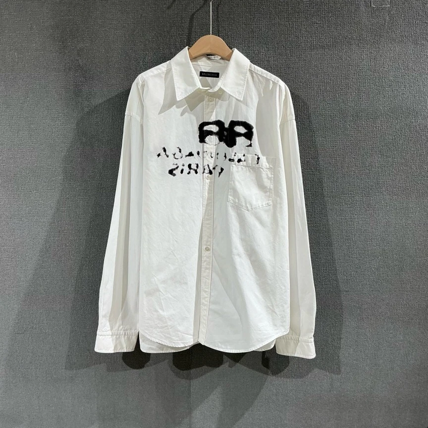 99新 Balenciaga/巴黎世家 （pm）双b涂鸦印花衬衫 38码/1058