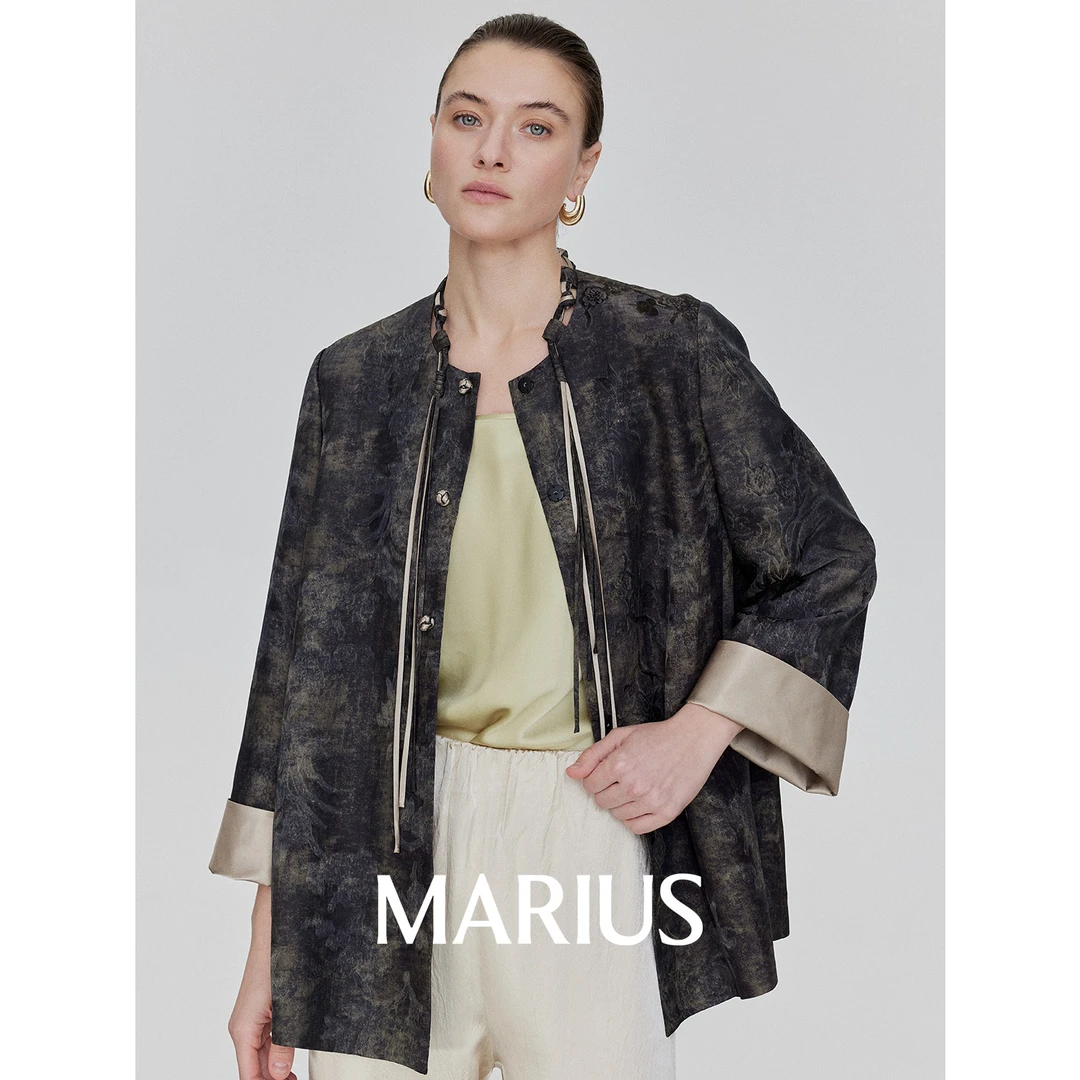 MARIUS印象江南中式外套休闲时尚通勤设计师款印花复古上衣女外套