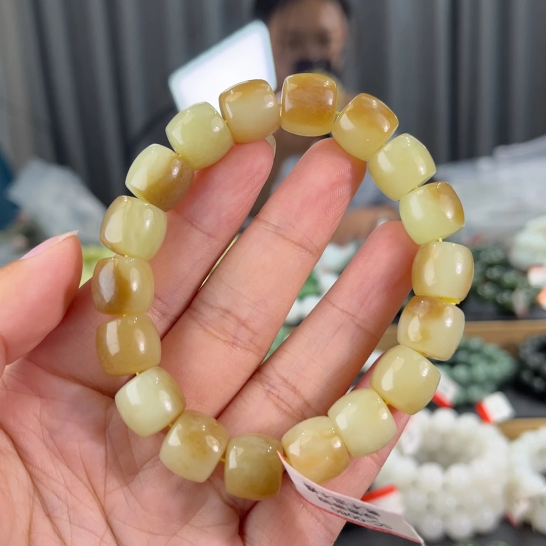 手串未镶嵌和田玉新疆若羌黄口带糖卡12直切