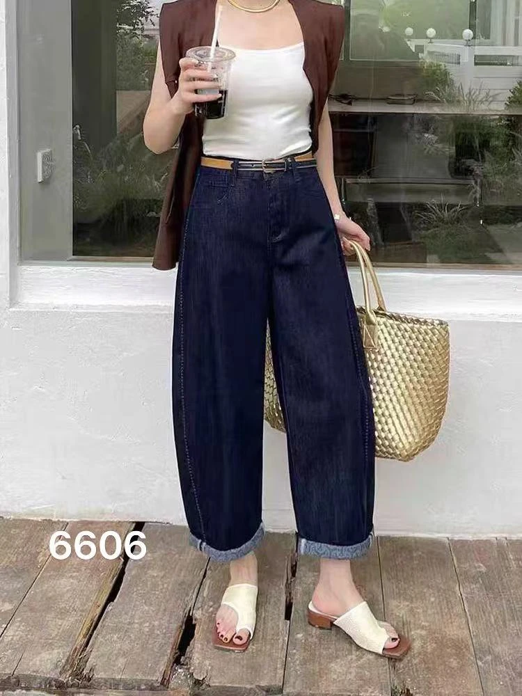 【例畔精选】夏季韩版印花显瘦时尚百搭休闲潮款牛仔阔腿裤KZ023#