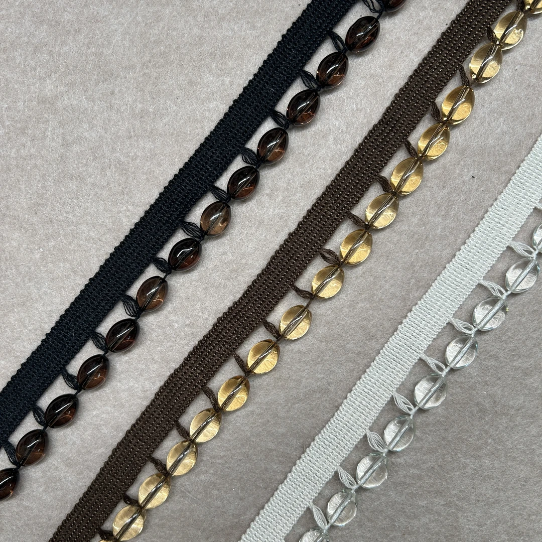 小谢窗饰 法式新款窗帘水晶珠子花边透明玻璃珠可零剪黑白咖装饰