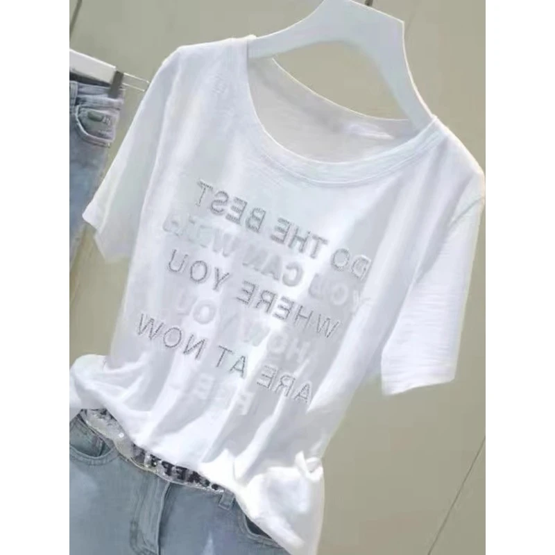 奥莱折扣店品牌撤柜清仓纯棉短袖上衣女夏季白色百搭竹节棉薄t恤