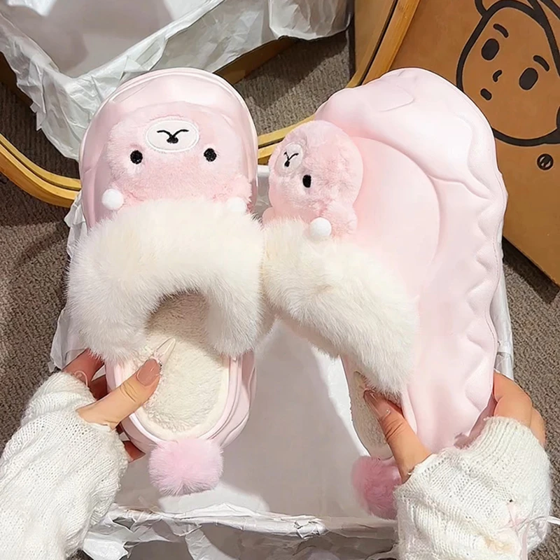 Yuanzi原创-厚底鞋子女2025新款爆款毛毛拖鞋女外穿秋季加绒棉拖