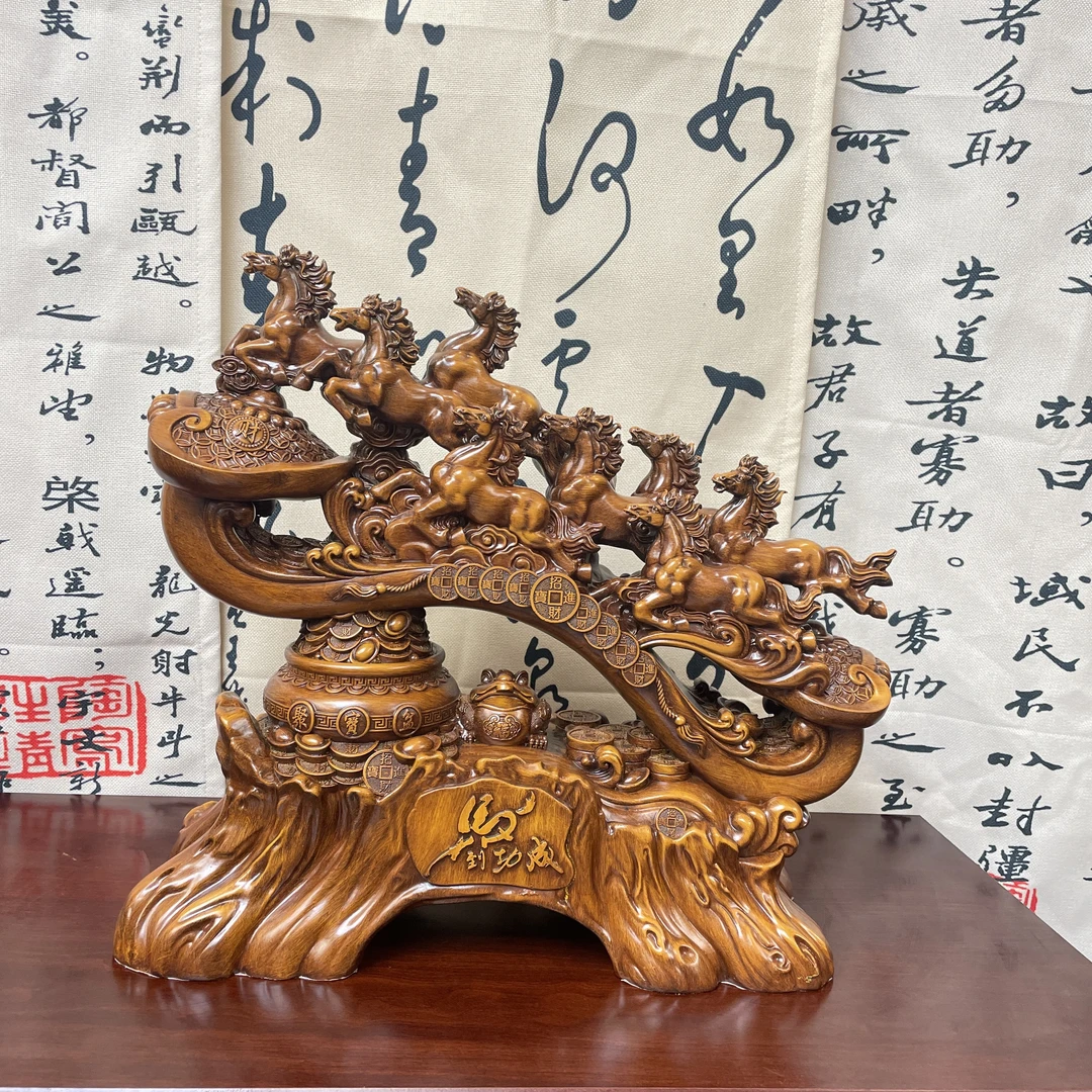 马到成功如意带聚宝盆八骏雄风摆件中式风格客厅乔迁新居高档礼物