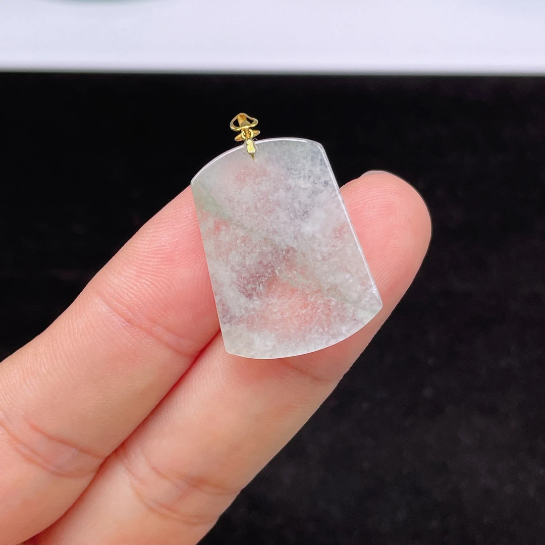 ZM缅甸天然翡翠A货18k金镶嵌无事牌吊坠平安无事冰透精美时尚姐姐