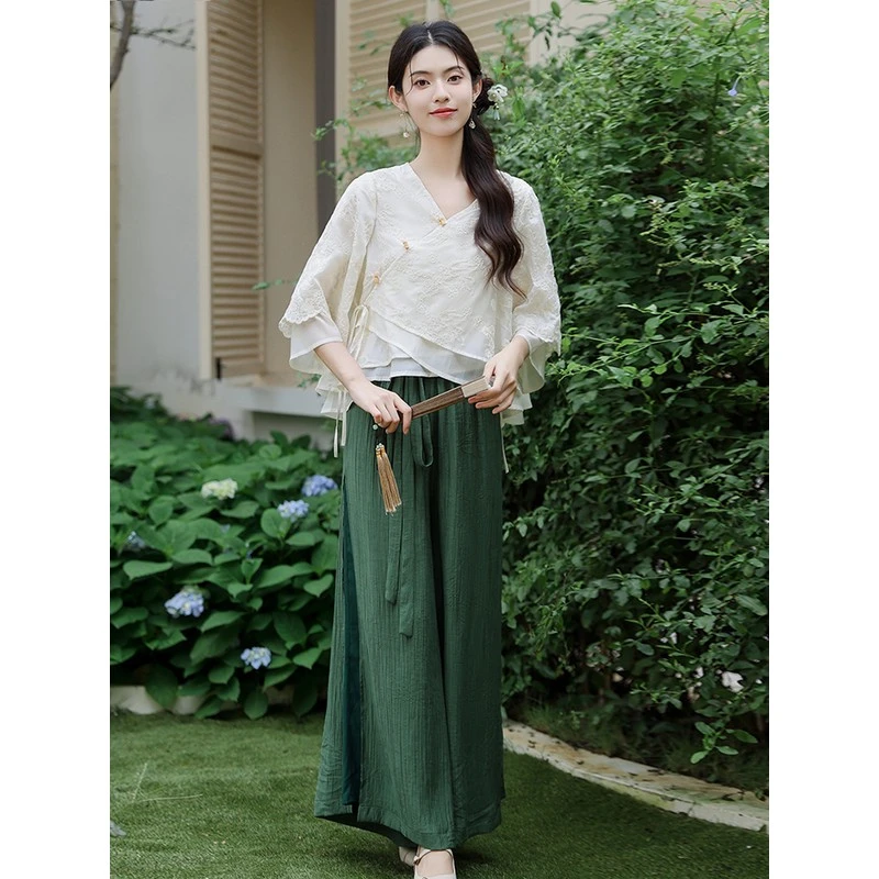可以穿上班的汉服女装成人古风汉元素套装夏季日常新中式改良宋裤