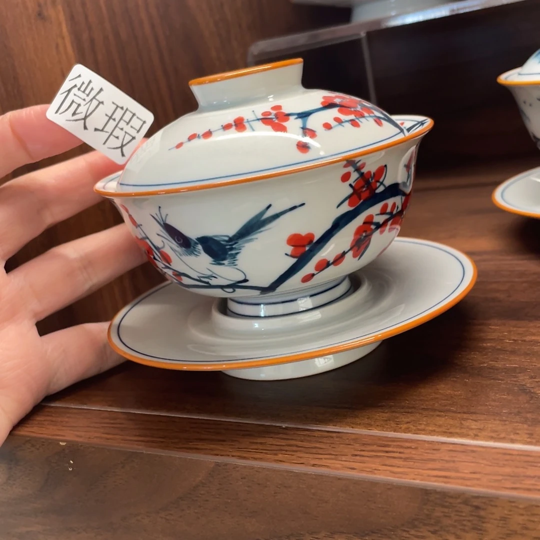 釉下手绘茶具微瑕