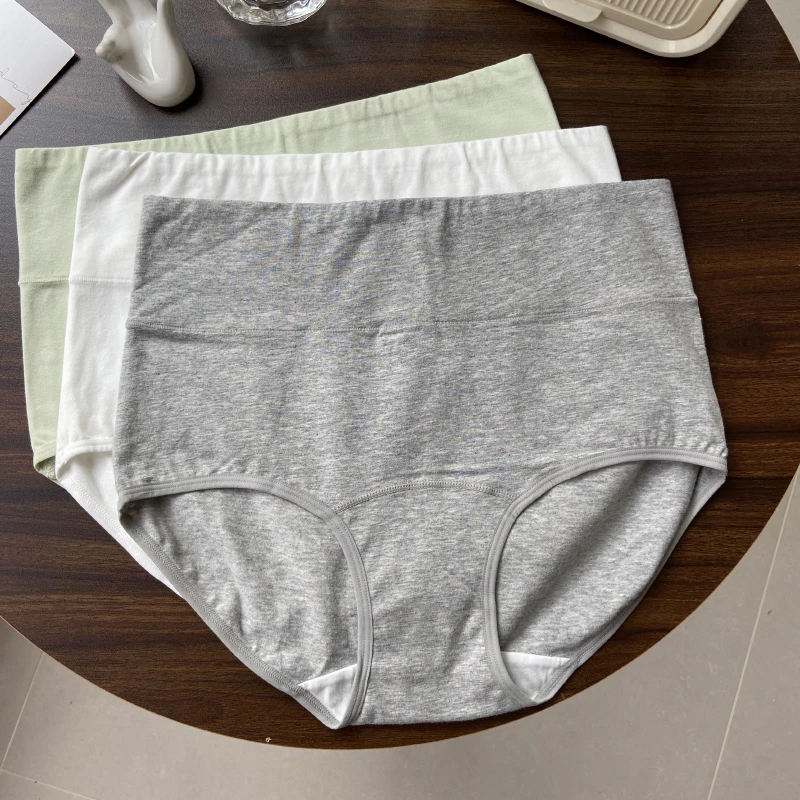 亲肤棉简约女士内裤高腰抗菌加长裆包臀舒适透气大码胖mm三角裤
