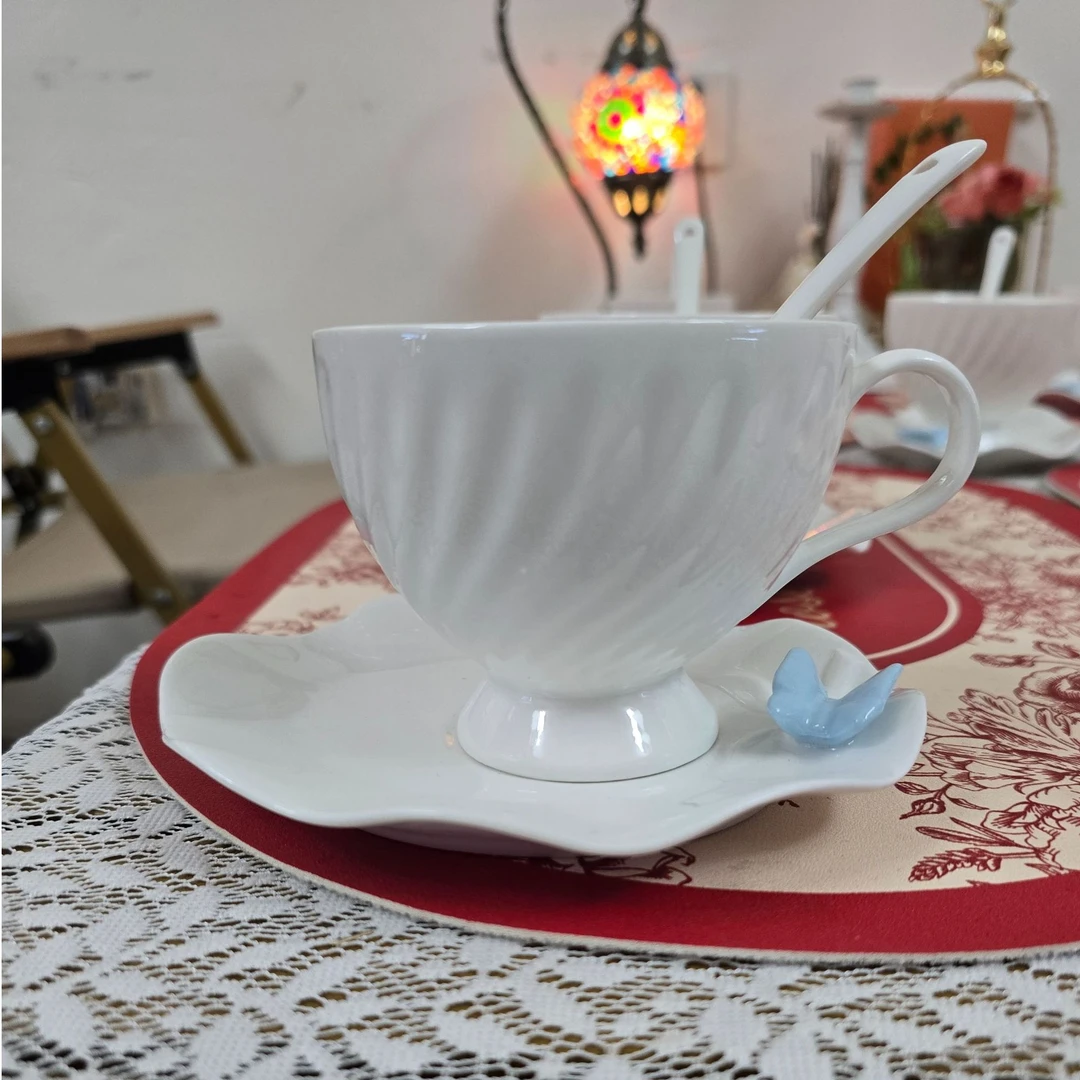 （hasoy新疆包邮）陶瓷法式纯白6杯6碟6勺子简约杯碟套装