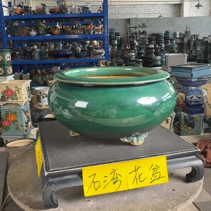 洞***园。一风堂石湾花盆 微瑕沙眼 泥点 内20*11