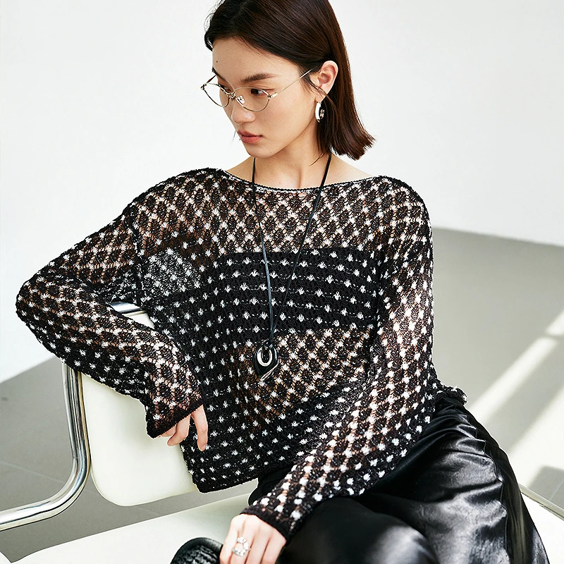 【九月专属】MOFAN摩凡夏新款黑白花纹毛针织衫MDZ561818