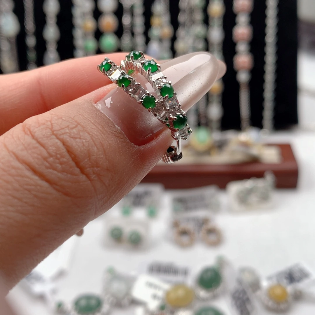 翡翠银S925镶嵌颈饰耳钉