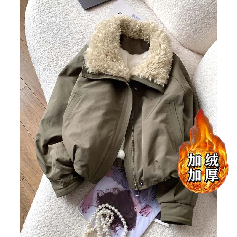 【加绒加厚】羊羔毛领工装外套女2025小个子夹克秋冬休闲LJ0241