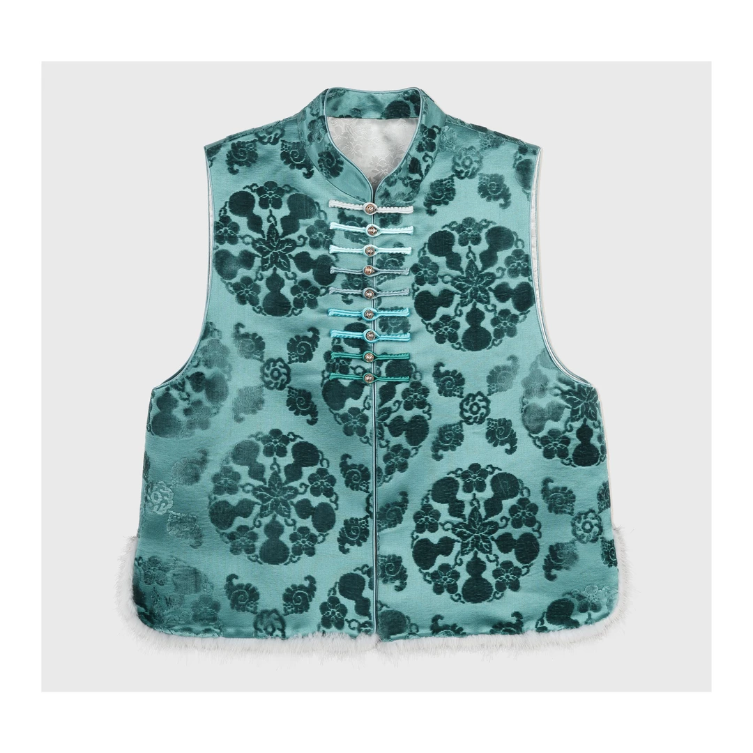 【五湖四海】国风新中式非遗漳缎马甲秋冬新款一字扣坎肩女