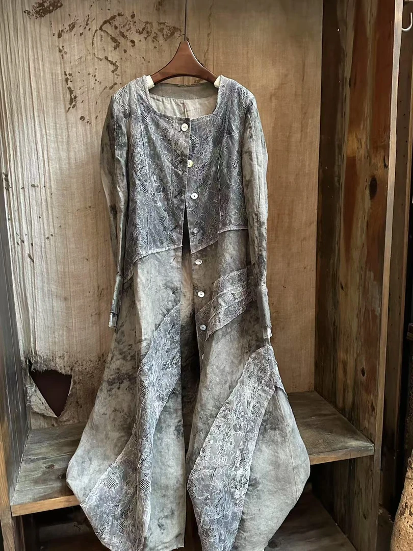 NatureDye 【美侖美奂】AT352635 原创设计高级风衣植物染提花外衣