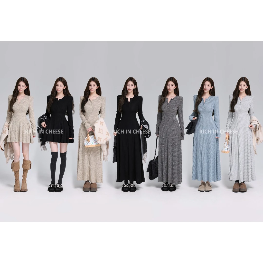 舒胡蕾 韩漫天菜【系列合集】 磨毛坑条针织连衣裙气质收腰款女装