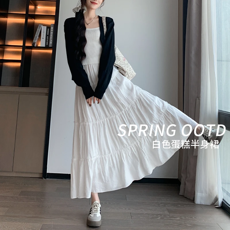 白色半身裙女2025新款春季爆款高腰显瘦a字伞裙法式温柔风蛋糕裙