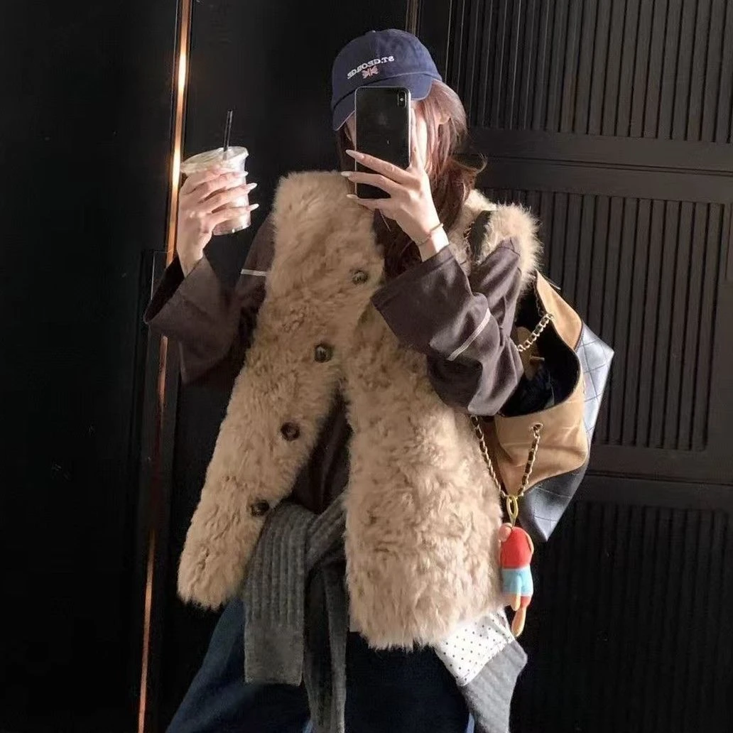 人造皮草 【欧尼马甲】爆款2025秋冬季时尚新款仿羊羔毛皮草外套女