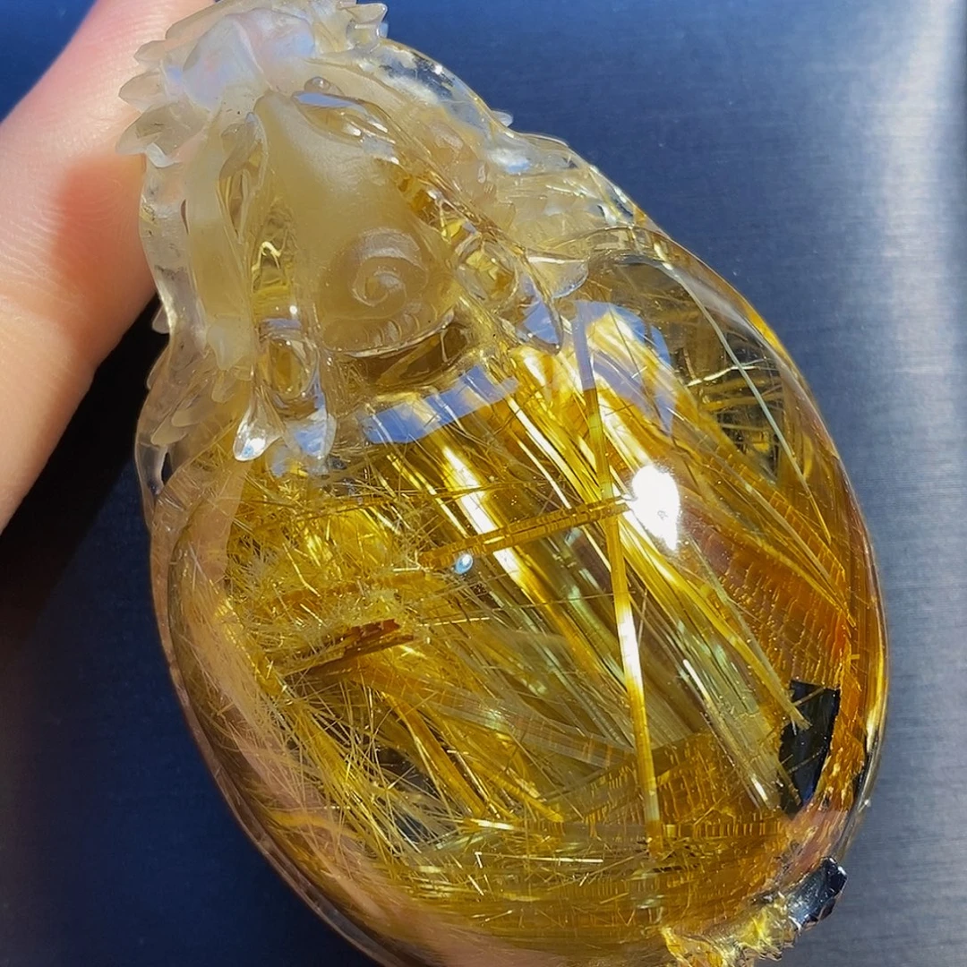 颈饰未镶嵌水晶天然藏品老矿满板钛晶龙龟摆件