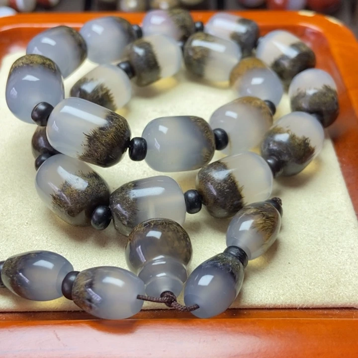 玛瑙/玉髓未镶嵌手串精品 发丝刺景手持