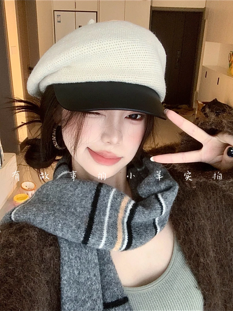 质感很绝日系斜顶马术帽女贝雷帽秋冬女显脸小遮阳复古报童帽气质