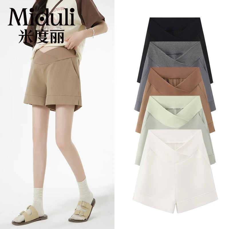 米度丽孕妇短裤夏季外穿低腰西装阔腿五分裤夏天休闲孕妇裤 50905