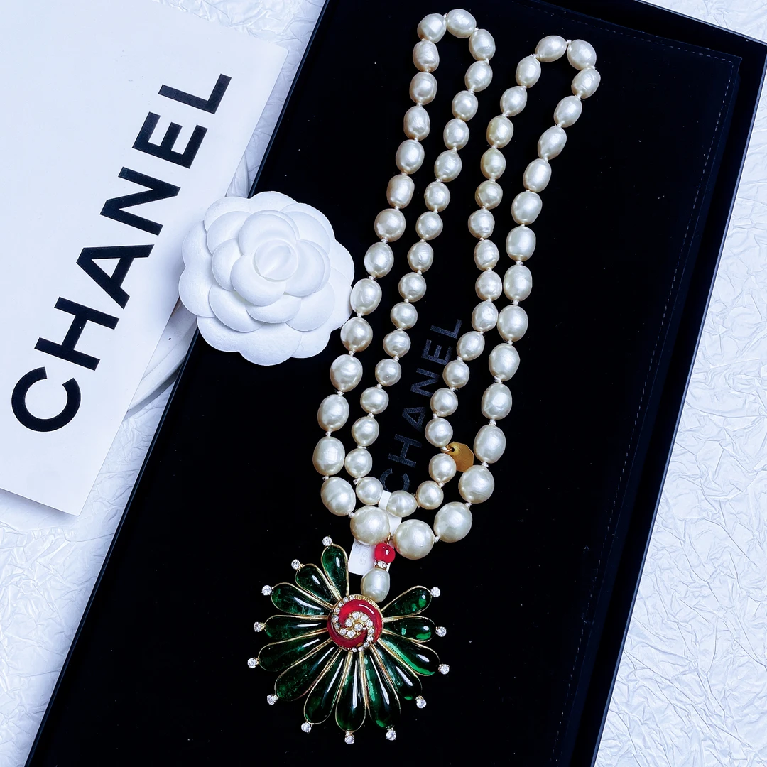 95新 Chanel/香奈儿 柚礼中古/香奈儿孔雀绿珍珠项链LZ409762