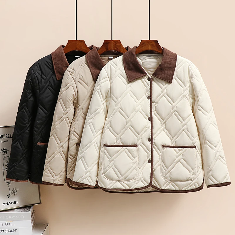 全额运补！撞色翻领秋冬季轻薄保暖棉衣韩版时尚麻花设计棉服#2566