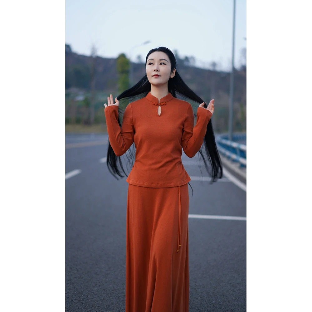 【笙宛月】春季纯色新中式时尚显瘦简约百搭长袖女士套装