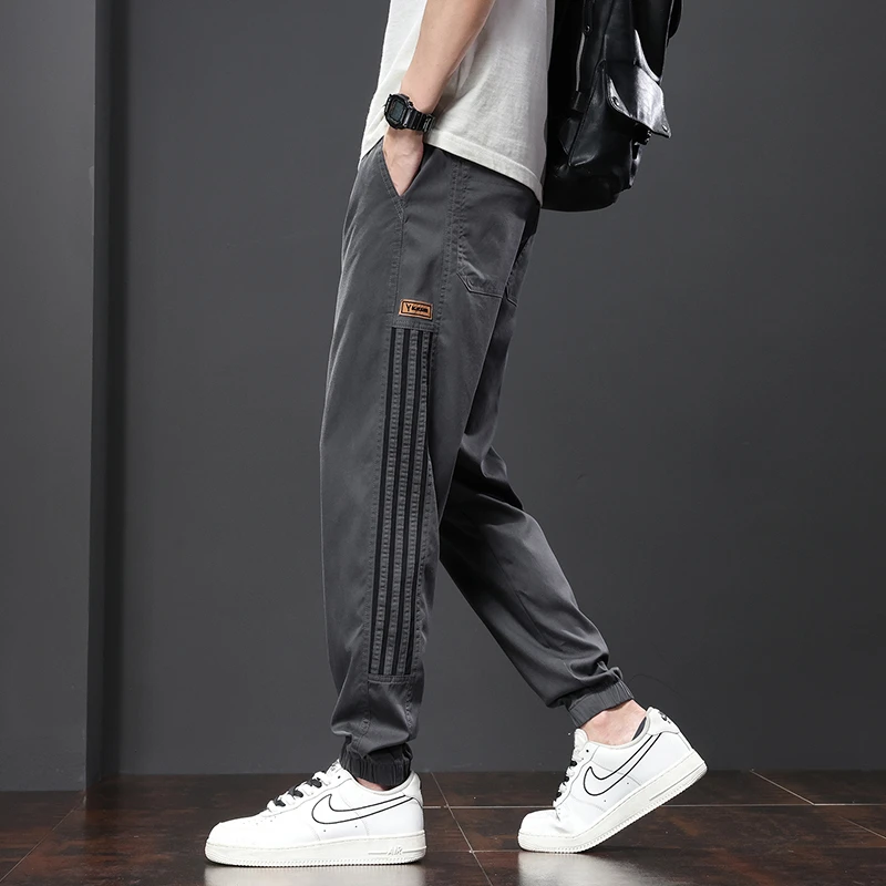 休闲裤子男款秋季新款条纹束脚裤潮流运动长裤百搭男士宽松直筒裤