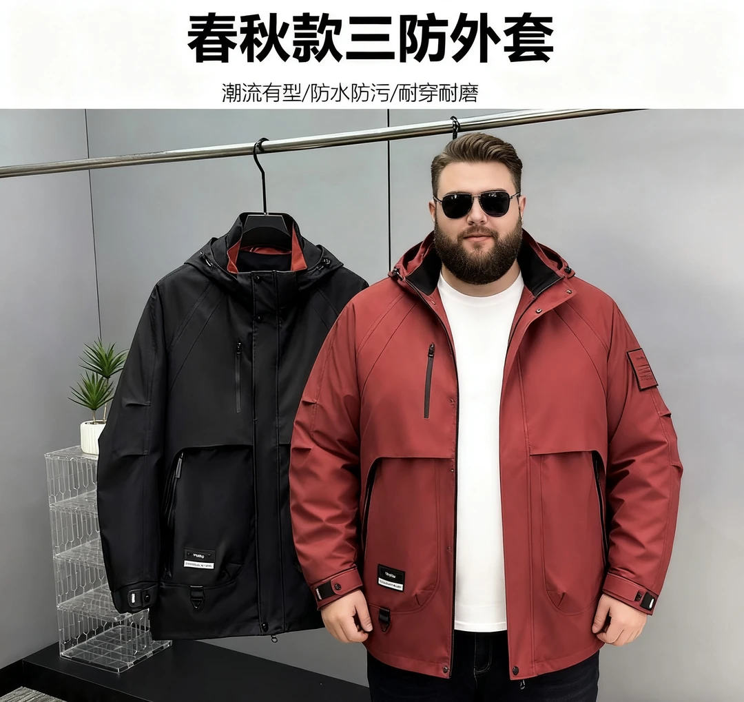胖飞飞大码三防新款加大男士工装夹克潮流潮胖百搭休闲外套春秋冬