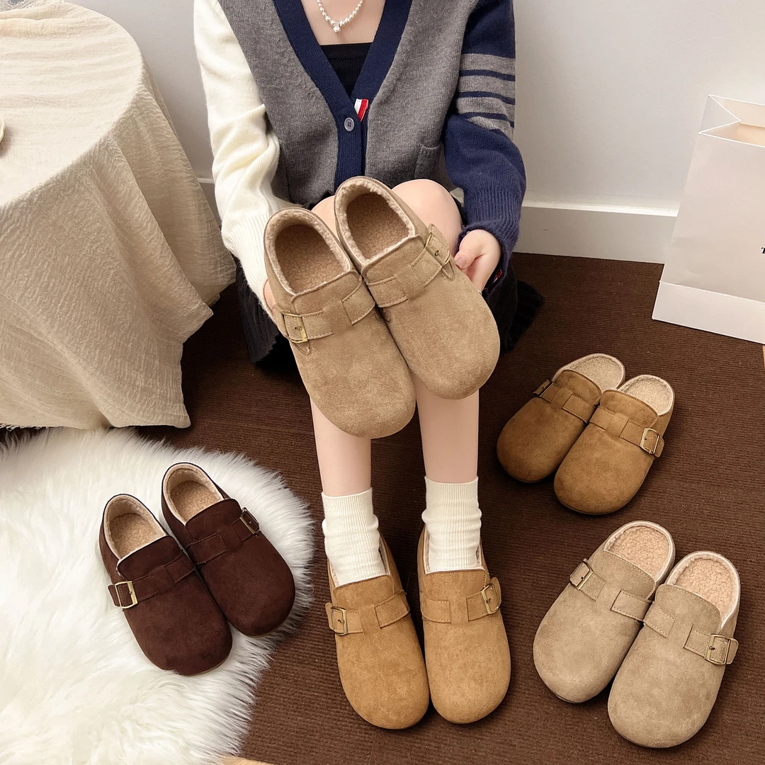 4cm内增高勃肯鞋包头女款厚底网红勃肯拖鞋外穿冬季加绒软底半托