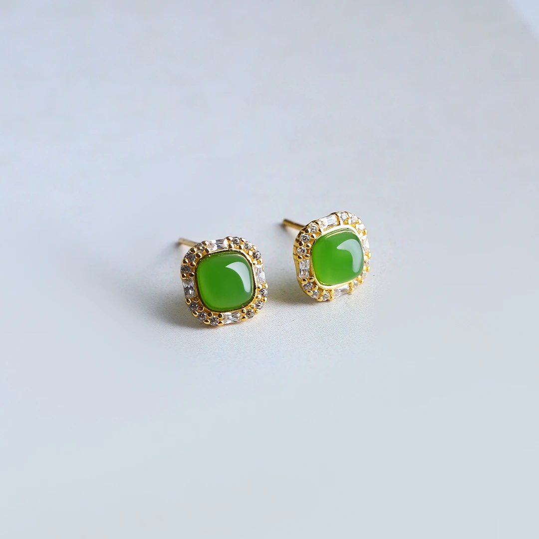 碧玉耳钉精品百搭适合节日送女友耳饰