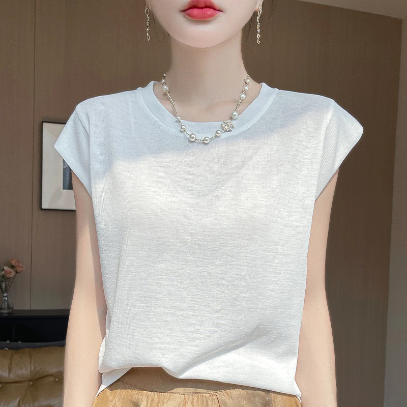 【汤圆专属】百搭洋气小飞袖薄款T恤女夏季显瘦透气短袖休闲圆领