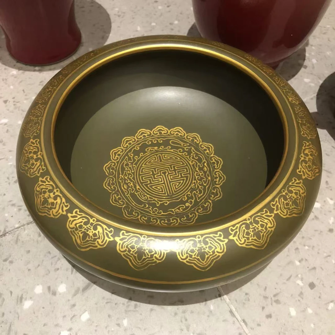 【景德】奉旨官窑 茶叶沫釉描金堆白内卷口水洗 陶瓷fzgy0093