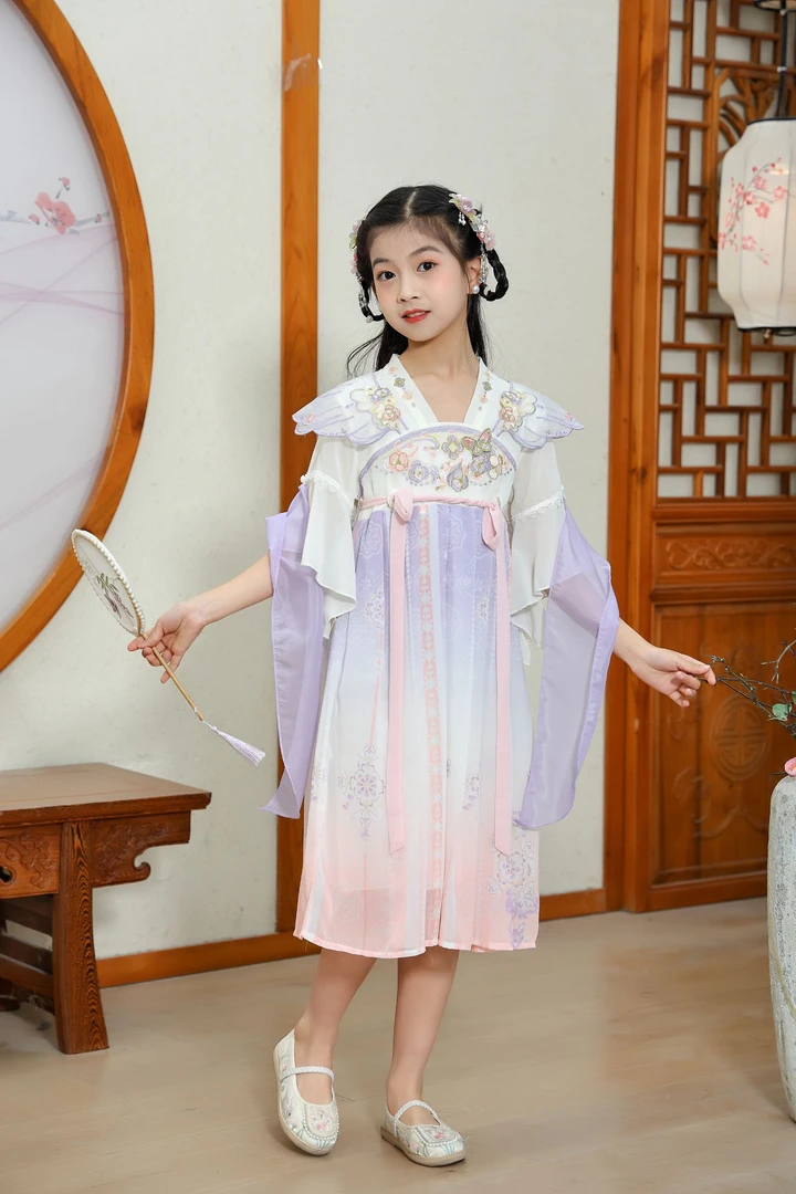 T105女童汉服连衣裙夏季薄款中国风古典舞演出服春季