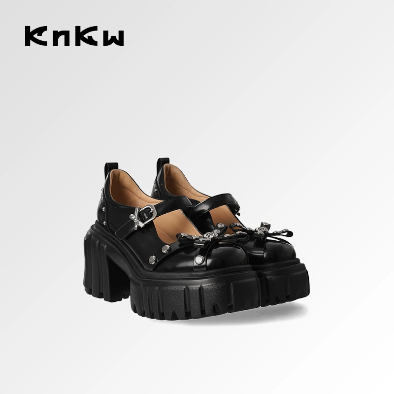 KNKW玛丽珍鞋百搭厚底时尚2025春夏粗跟黑色小众女鞋W4108E120