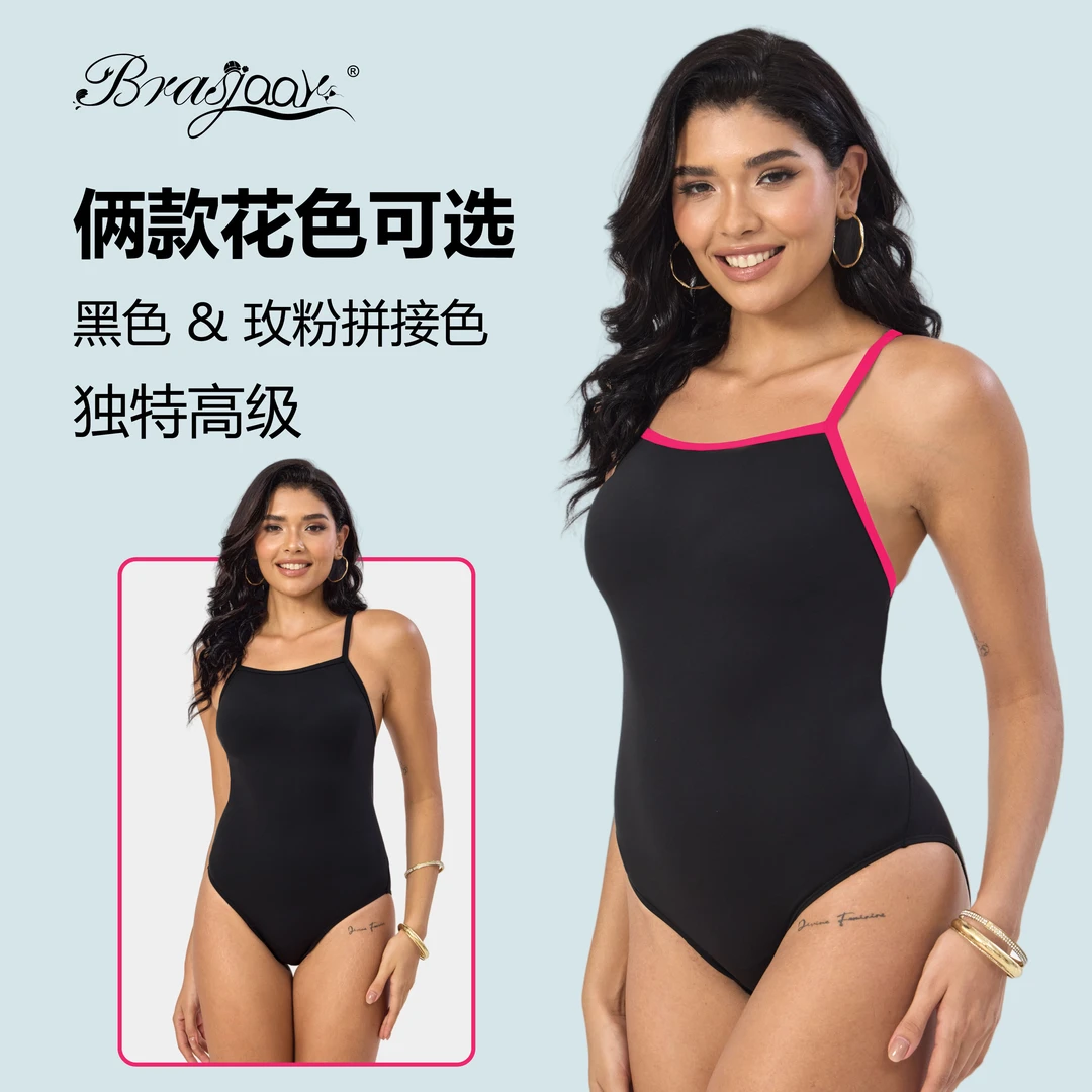 百梵莎丨连体交叉三角高级感黑色贴身显瘦竞技泳衣2025夏季新款