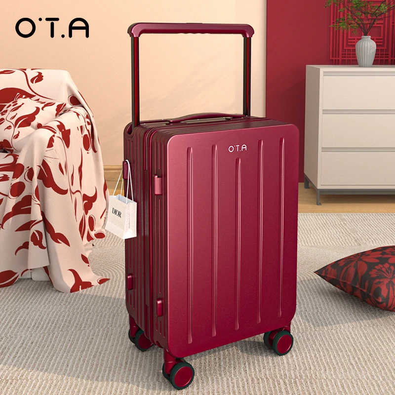OTA行李箱20寸登机箱酒红色旅行箱宽拉杆箱子大容量行李箱推荐