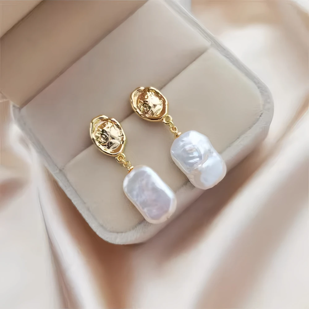 天然淡水珍珠巴洛克耳钉女银针复古轻奢气质耳饰