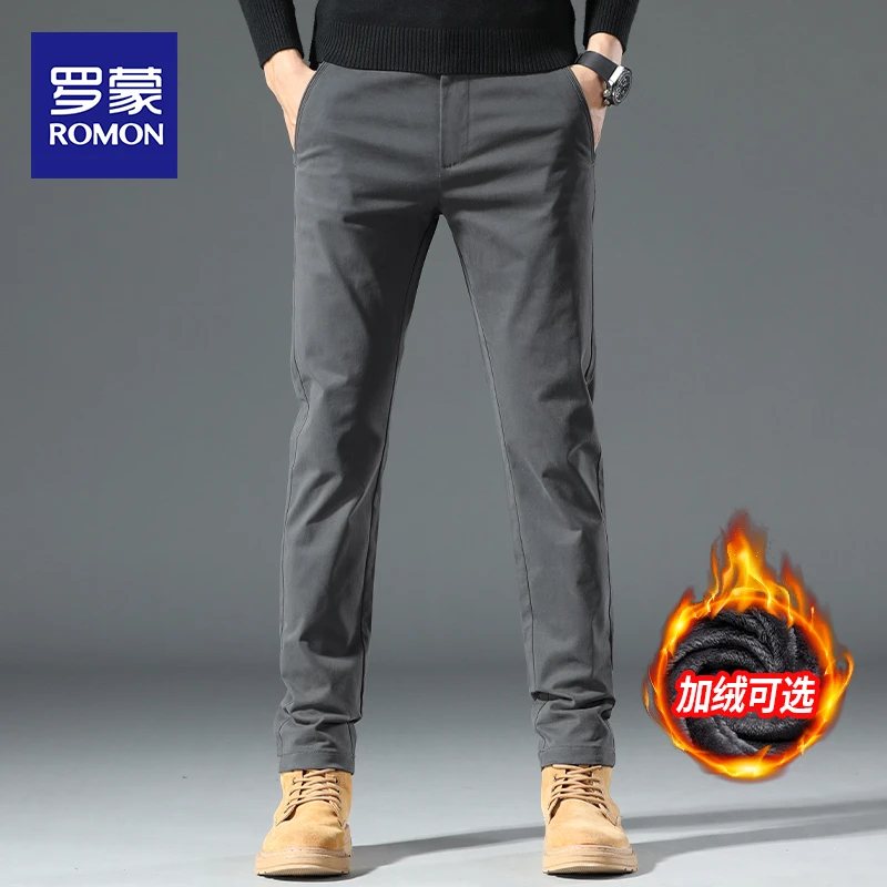 罗蒙休闲裤男士秋冬季宽松直筒男裤加绒加厚长裤子男爆款2025新款