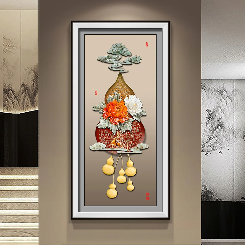 九头鸟玉雕画《福禄吉祥》沙发背景玄关卧室餐厅茶室办公室装饰挂画