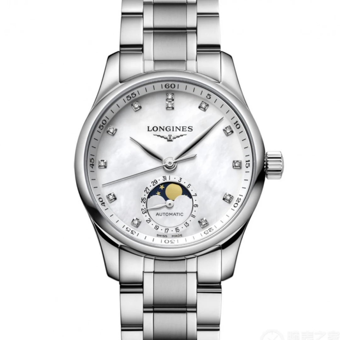 99新 Longines/浪琴 名匠409四针月相/贝母/数字/34/皮带/钢带