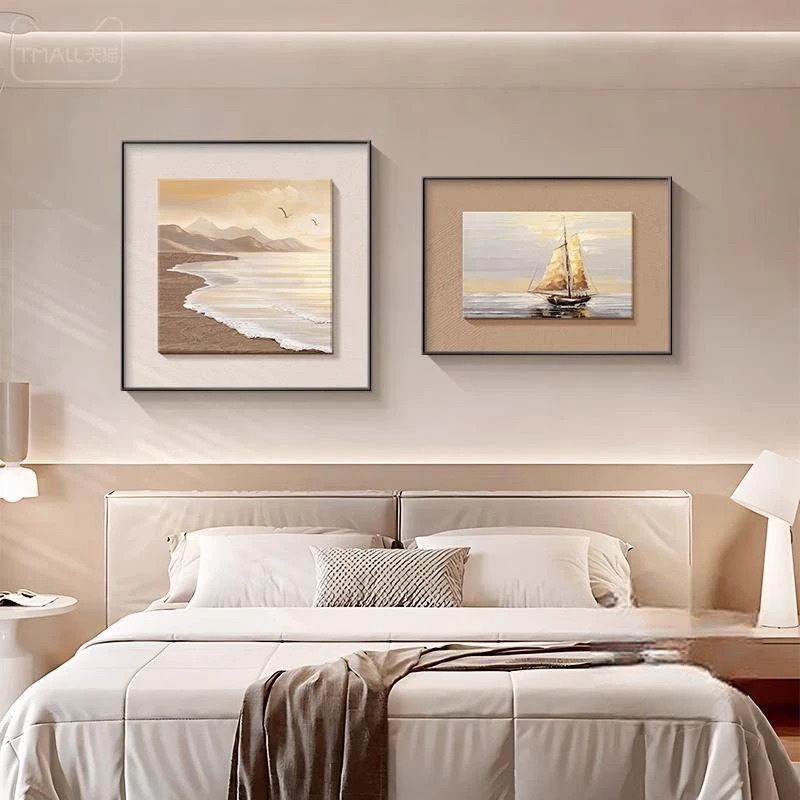 简约房间卧室床头装饰画高级感抽象画海浪主卧背景墙壁画餐厅挂画