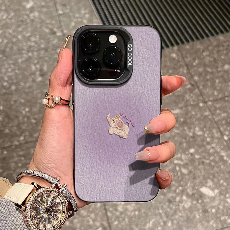紫色油画小象适用苹果16/15手机壳iphone14Promax元气13软胶12/11