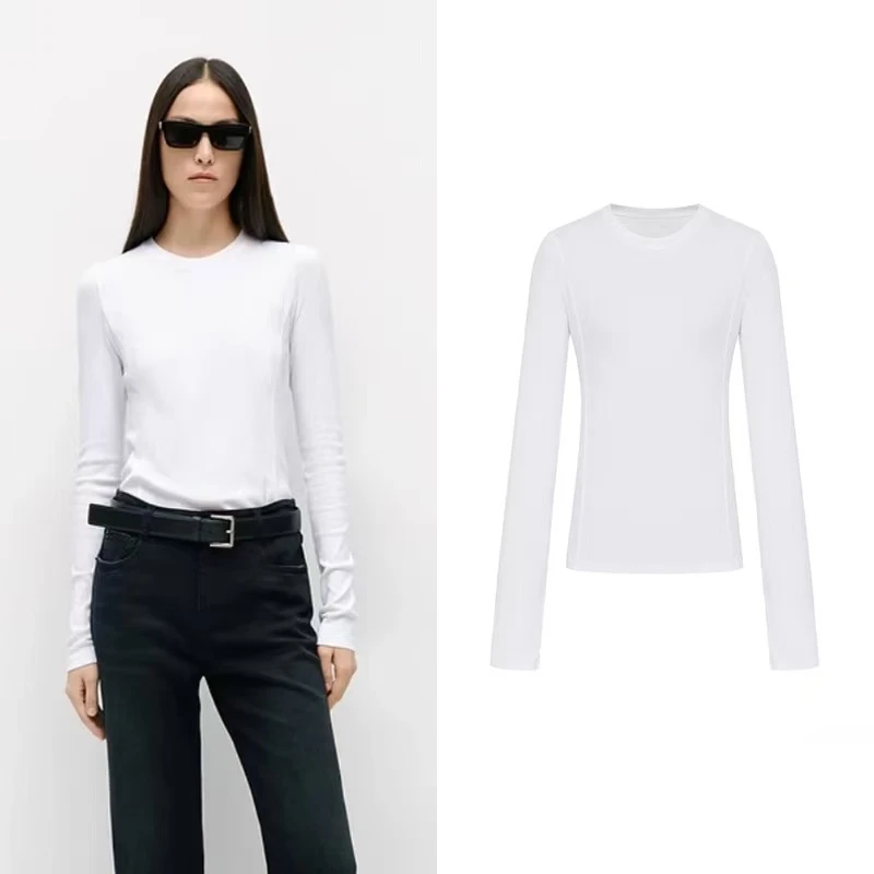 【M】家长袖T恤2025春季新品时装切割线条弹力棉M317