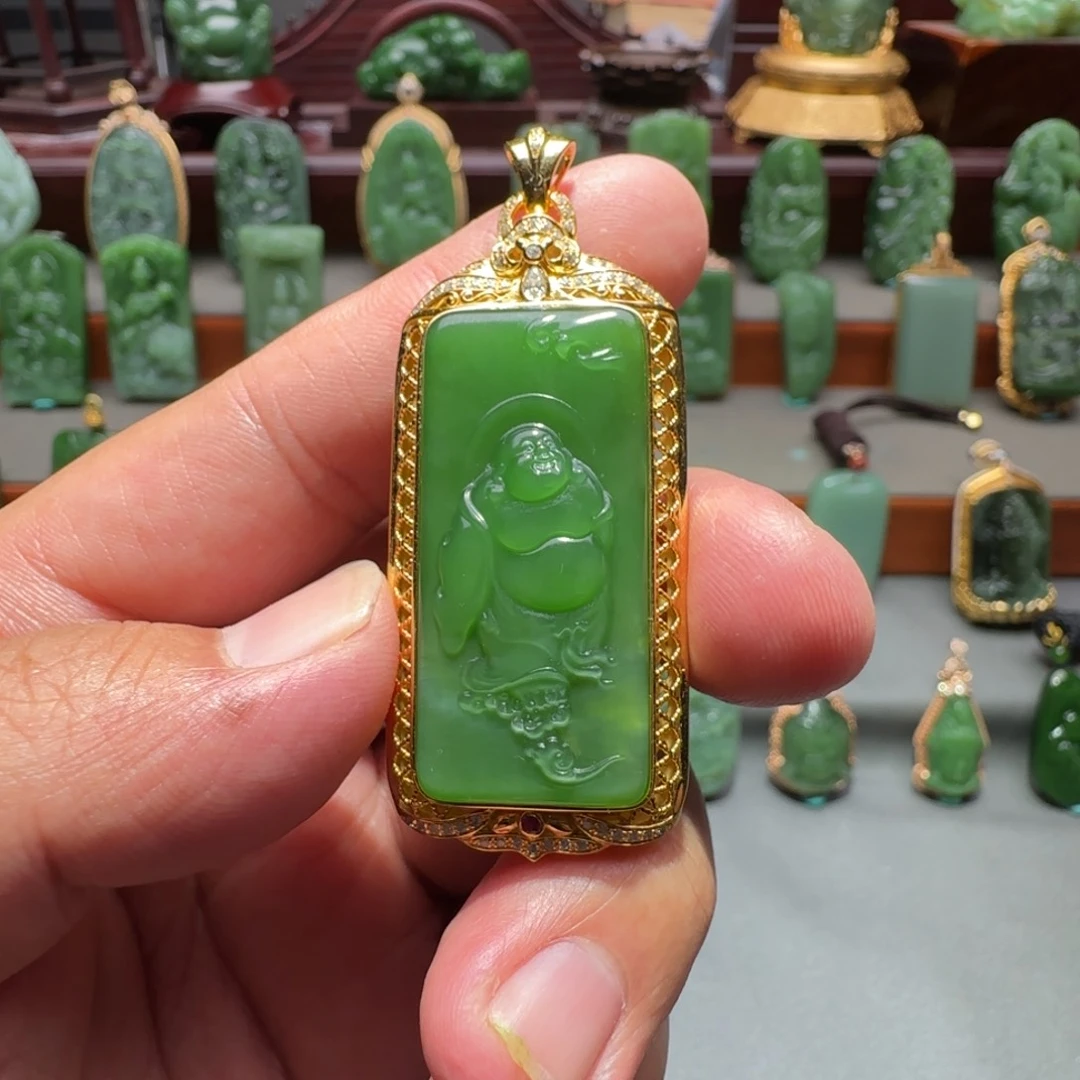 和田玉银S925镀金镶嵌挂件