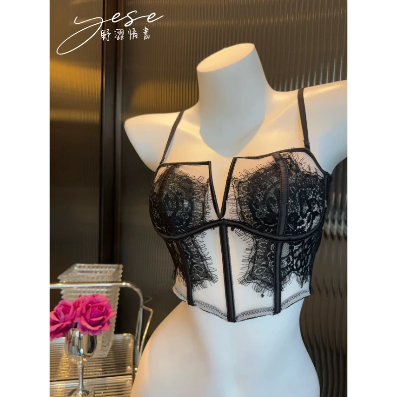 【东区富家女】高质感·法式睫毛蕾丝鱼骨马甲性感软钢圈吊带