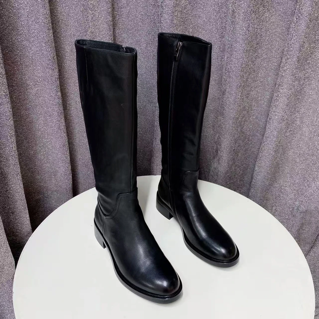 C8656 黑色 秋冬粗跟长靴2025过膝圆头气质显瘦高筒靴