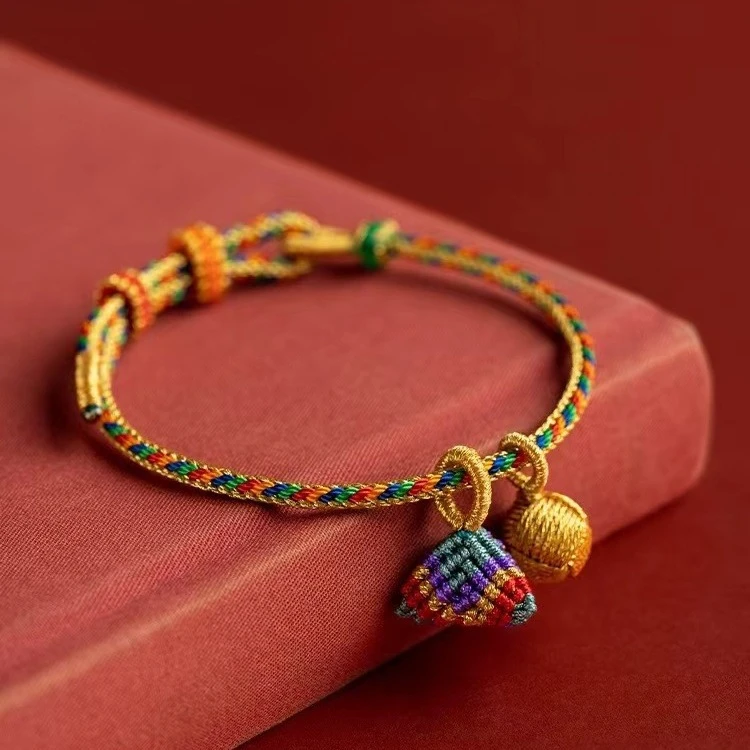 非金属布艺手链 端午节五彩绳手工编织手链婴儿小粽子老式五色